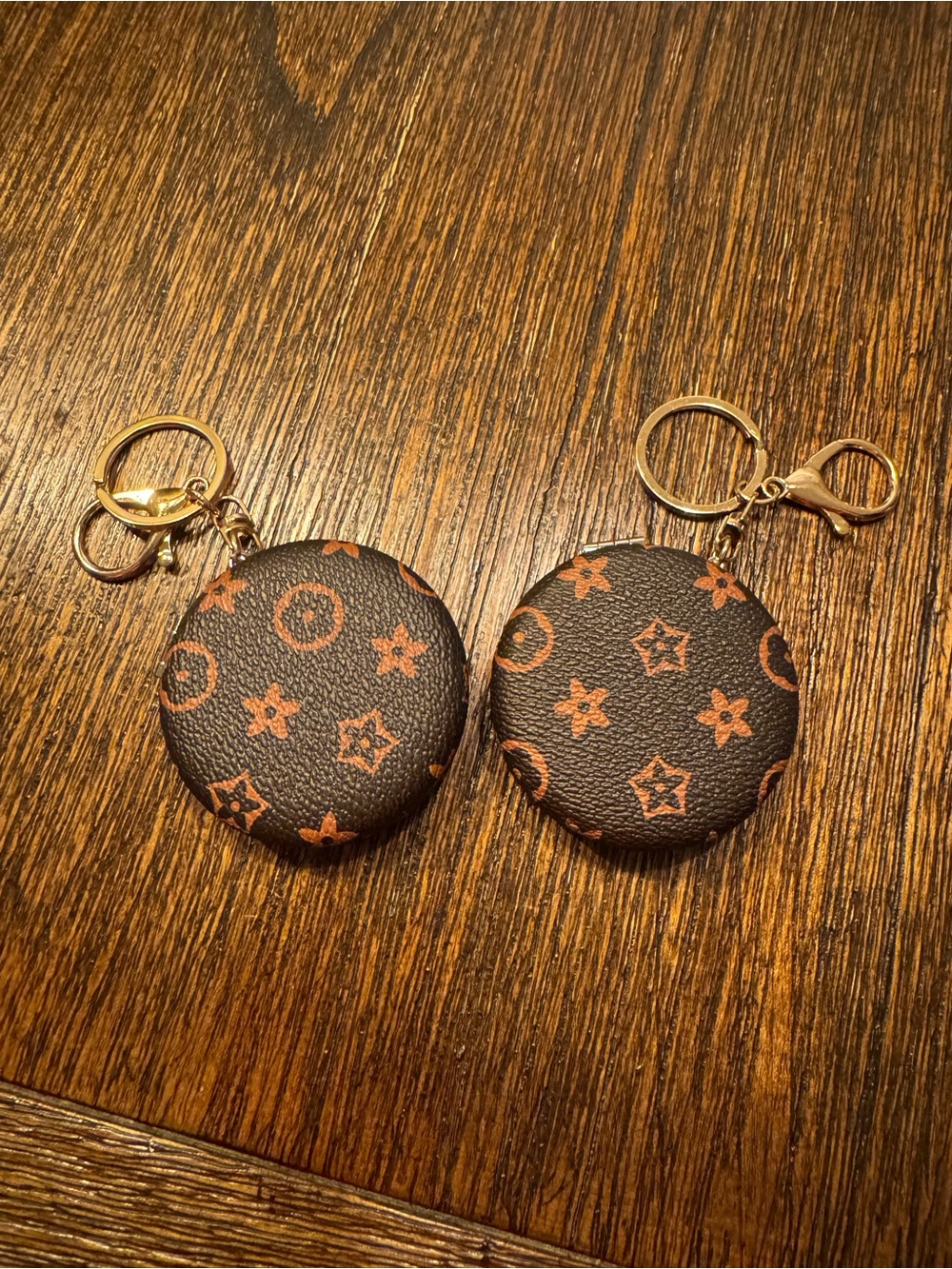 Set of 2 Brown Patterned Round Keychain Pouch - Women's Accessory